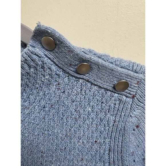 Talbots Petite MP Blue Textured Button Shoulder Sweater Women's Cotton Blend - Picture 3 of 5